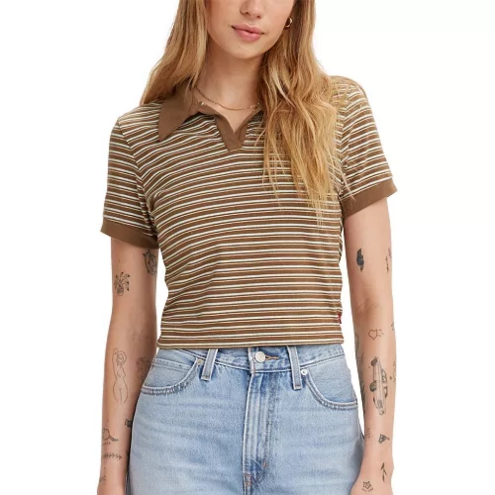 Levi's Bonnie Shrunken Striped Polo Shirt - Size Small